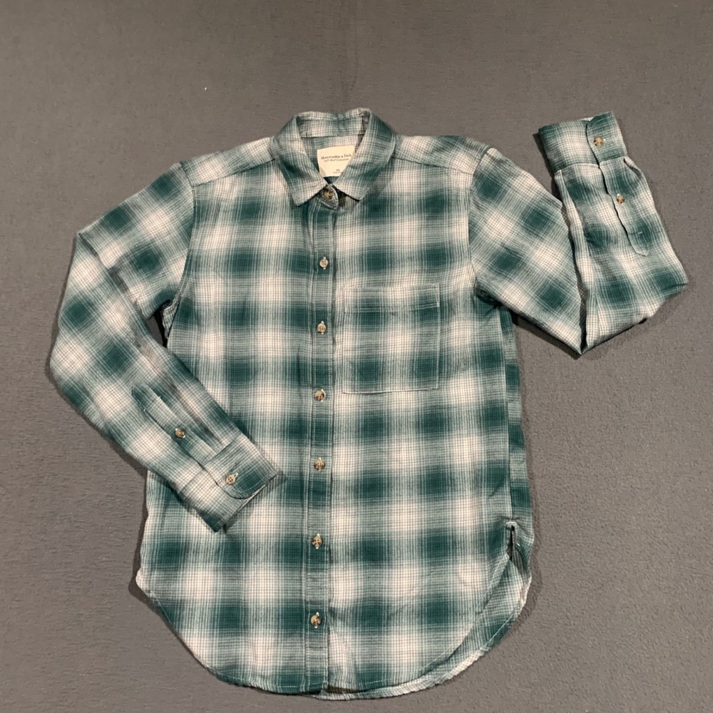 Abercrombie & Fitch Soft A&F Collection Green‎ Plaid Flannel Shirt Womens XS